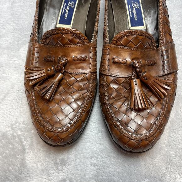 Bragano Woven‎ Kiltie Loafers Mens 10.5M Brown Leather Preppy Made in Italy main image 8